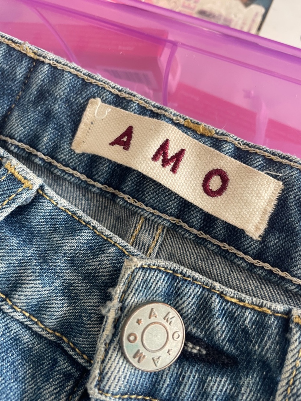 Revolve Amo Denim High Rise Distressed Babe Jeans In Dive Bar Destroy Wash - Picture 5 of 8